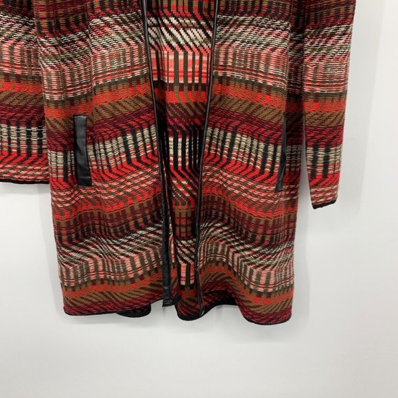 Rafaella Cardigan Red Black Faux Leather Trim Open Front - Picture 5 of 10